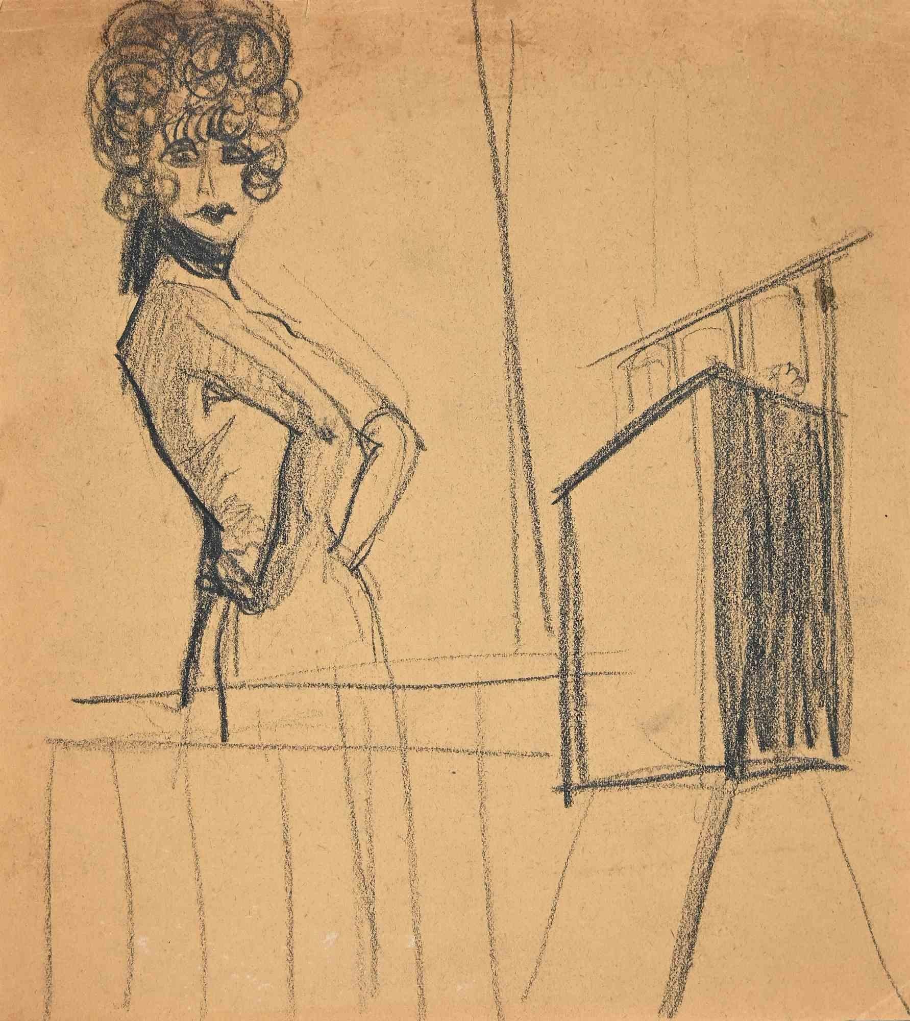 Unknown Figurative Art -  Female Figure - Original Pencil Drawing - Mid 20th Century