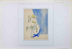 La danseuse - Crayon/quarelle de Maurice Van Moppes - Début du XXe siècle