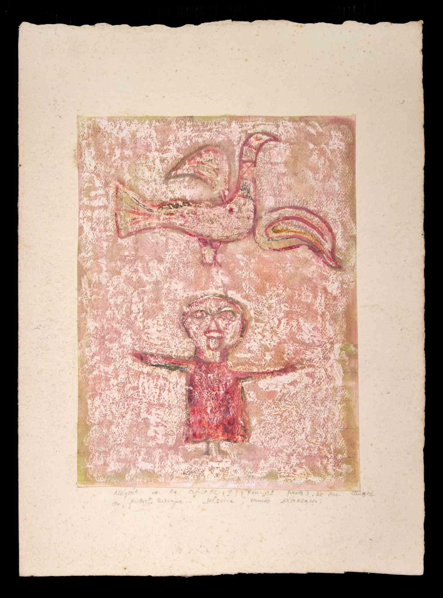  Allegory of a Bird - Original Drawing - Late 20th Century