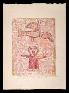 Vintage  Allegory of a Bird - Original Drawing - Late 20th Century