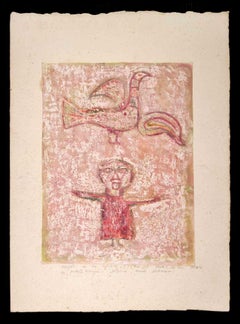 Retro  Allegory of a Bird - Original Drawing - Late 20th Century