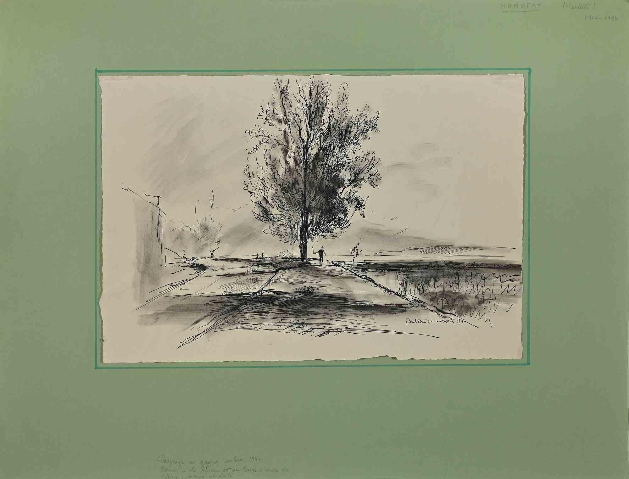 Paisaje - Dibujo original de Paulette Humbert - 1940 en venta 1