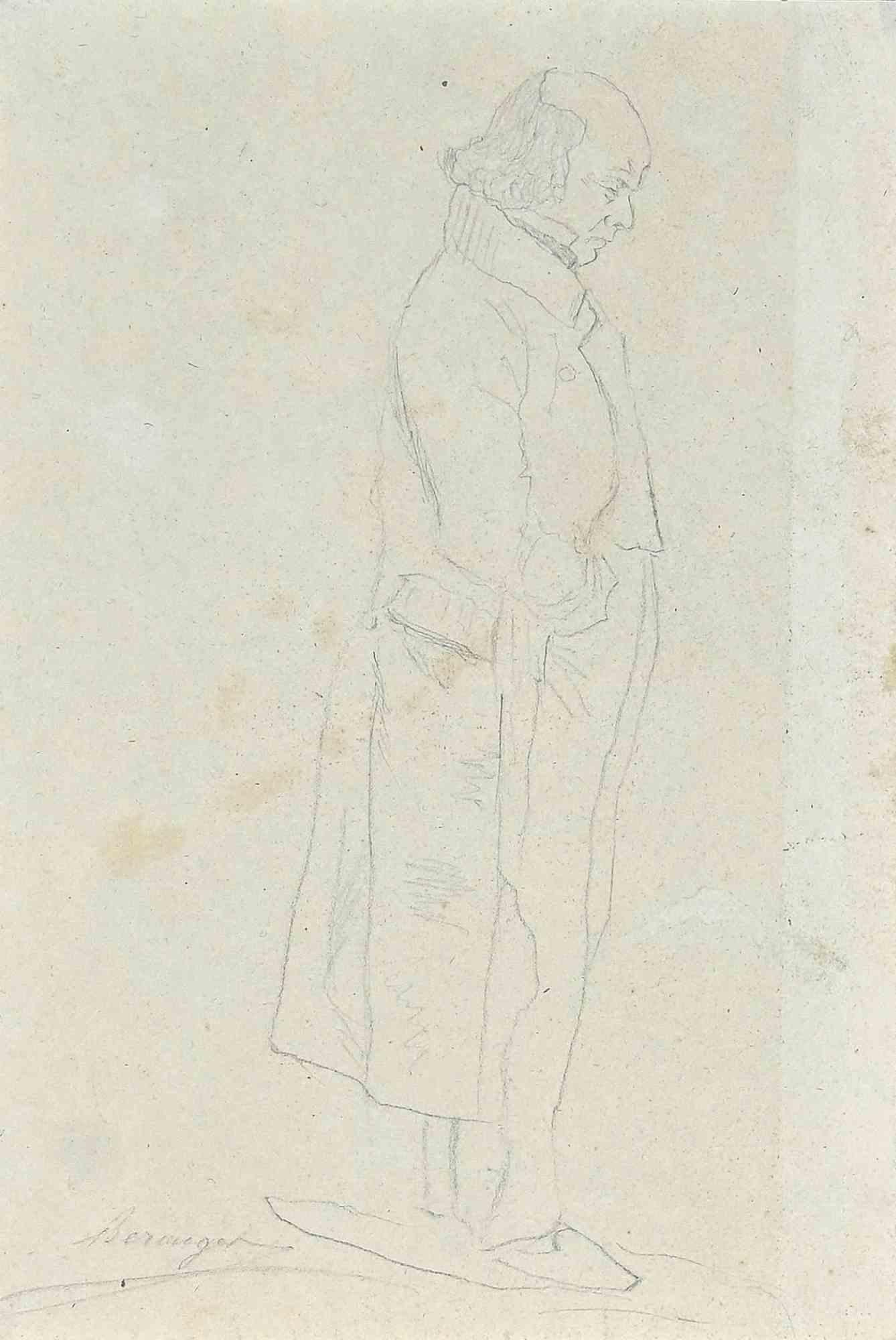 Porträt von Pierre-Jean de Branger – Originalzeichnung – frühes 19. Jahrhundert