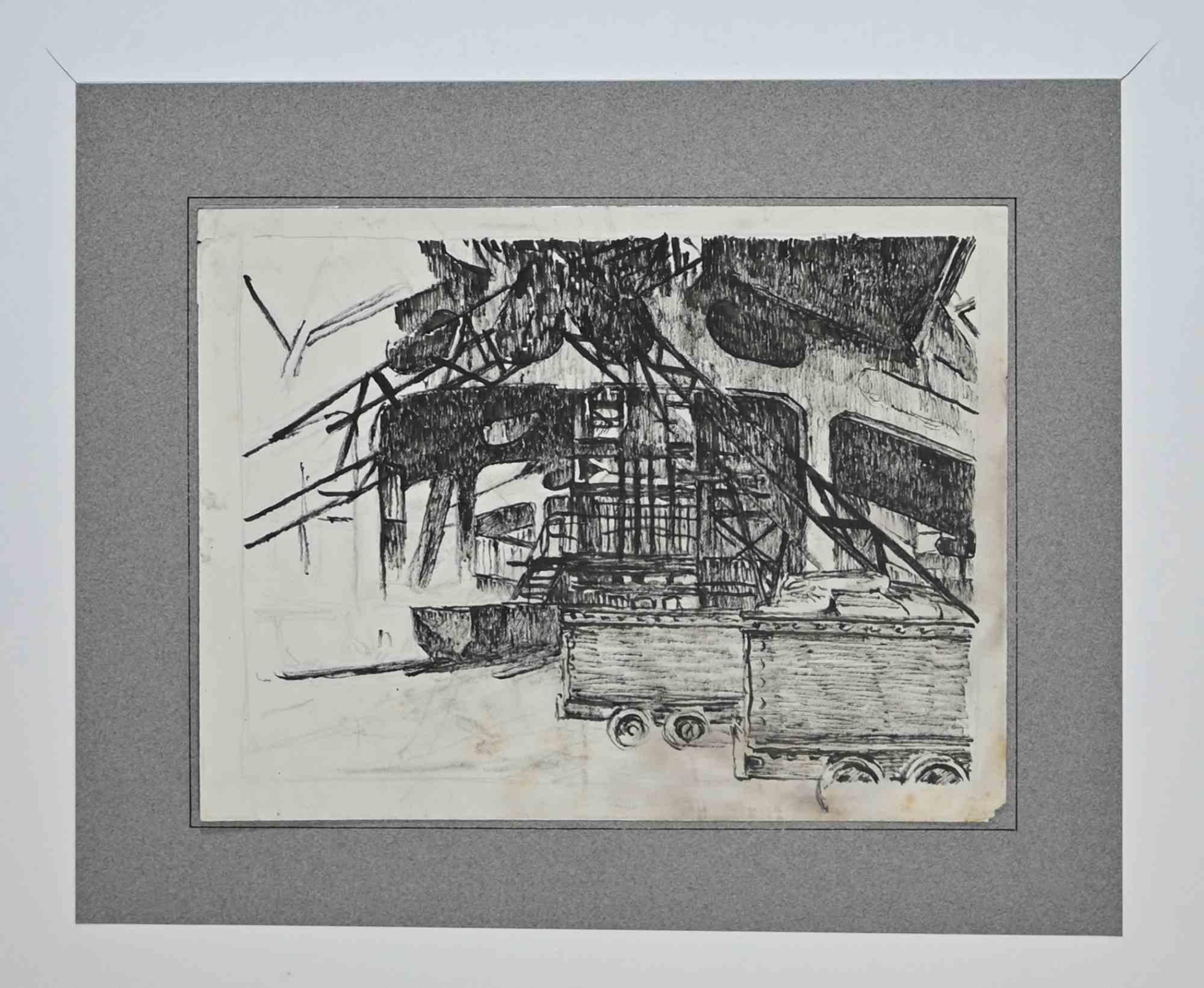 Unknown Figurative Art - Station - Original Drawing - Mid-20th Century