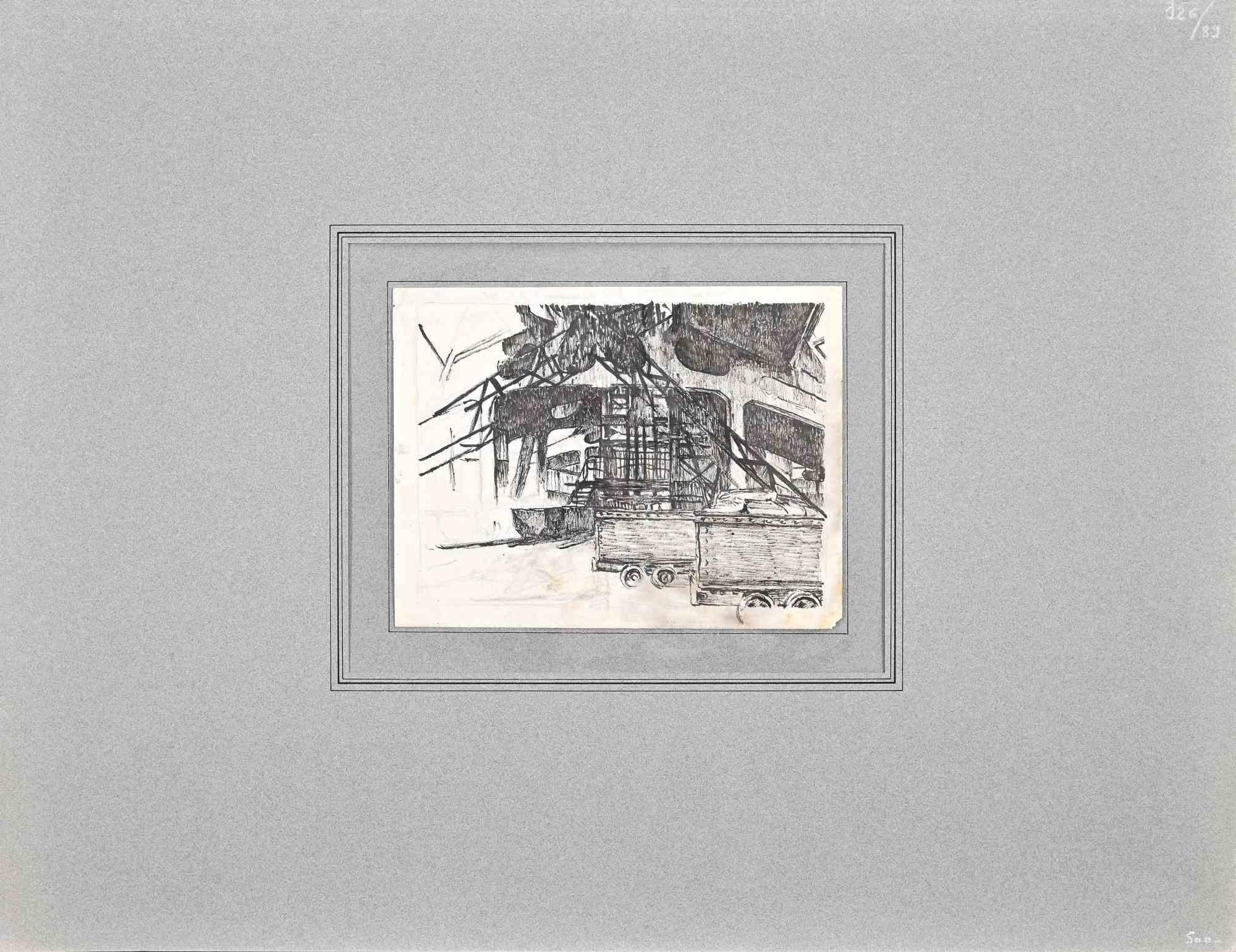 Station - Original Drawing - Mid-20th Century - Art by Unknown