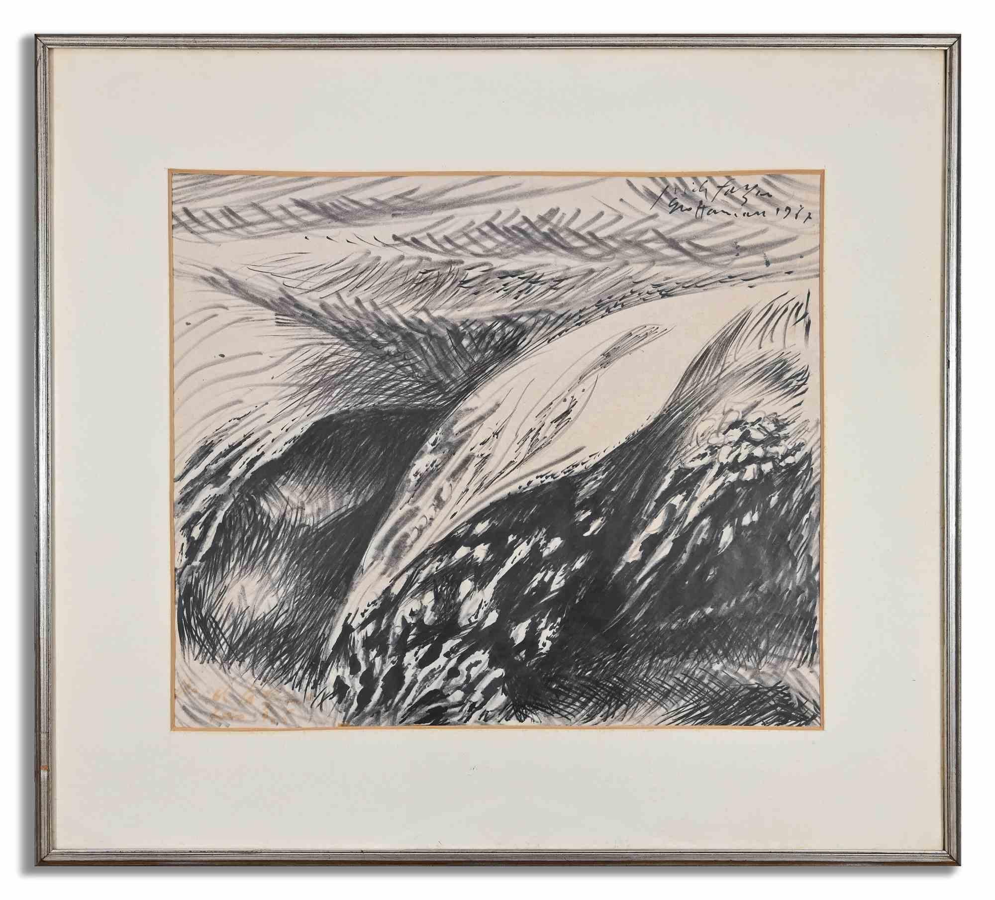 Field noir et blanc -  Drawing de Pericle Fazzini - 1977