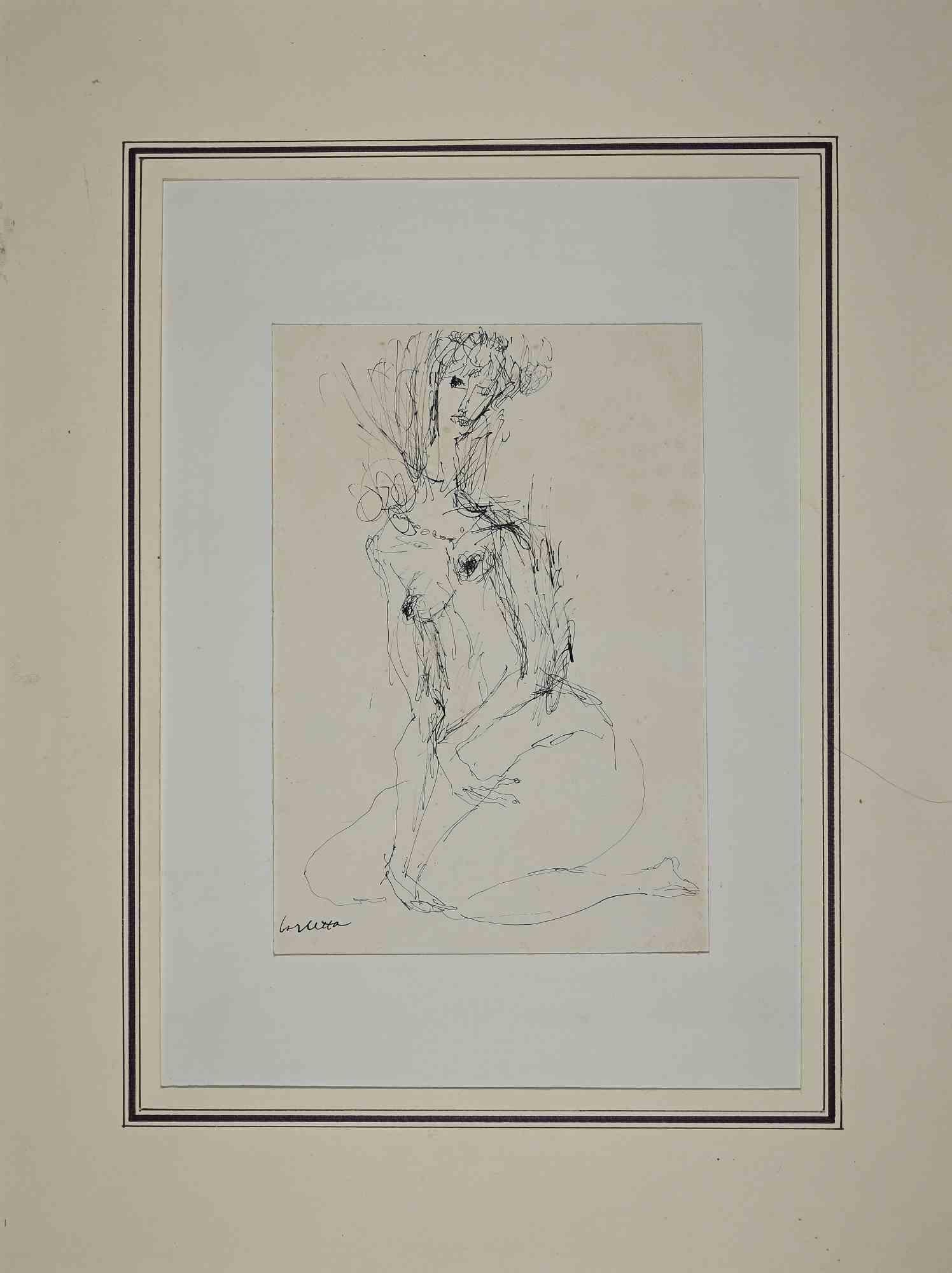 Nude -  Drawing by Sergio Barletta - 1970s