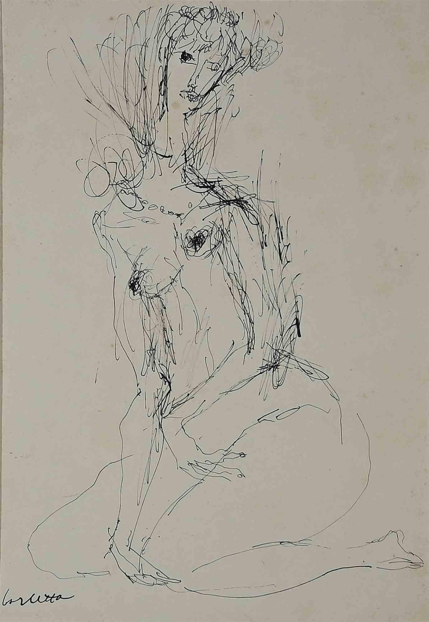 Nude -  Drawing by Sergio Barletta - 1970s For Sale 1