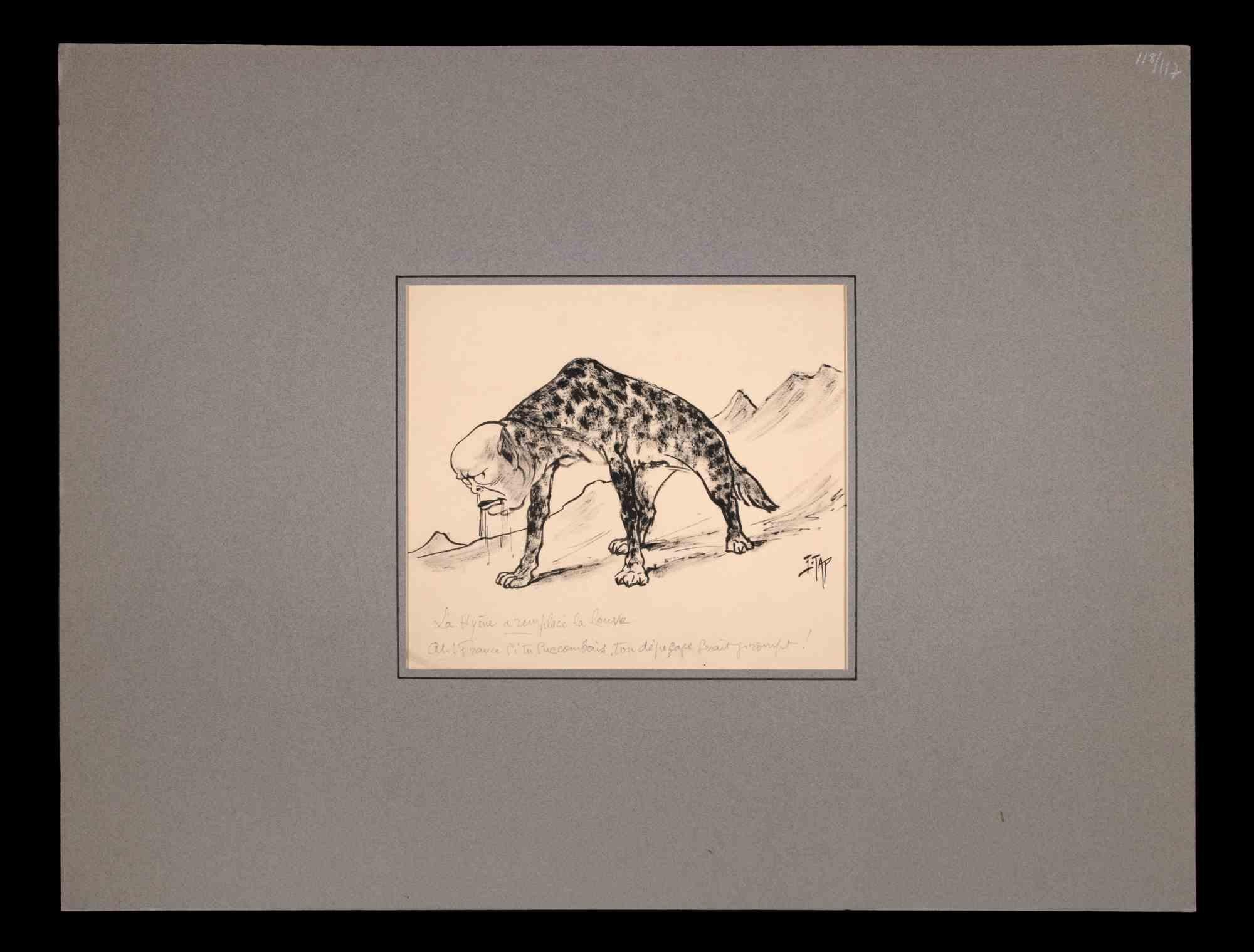 Die Hyena ist durch die She-Wolf-  Zeichnung von E. Tapissier – 1930er Jahre – Art von Edmond Tapissier