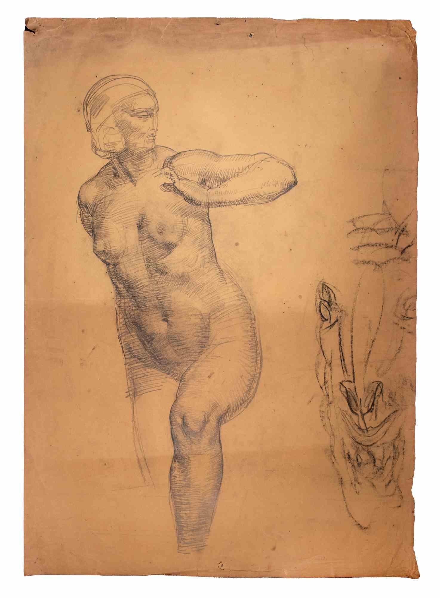 Unknown Nude - Study of Female Figure - Original Drawing - Mid-20th Century