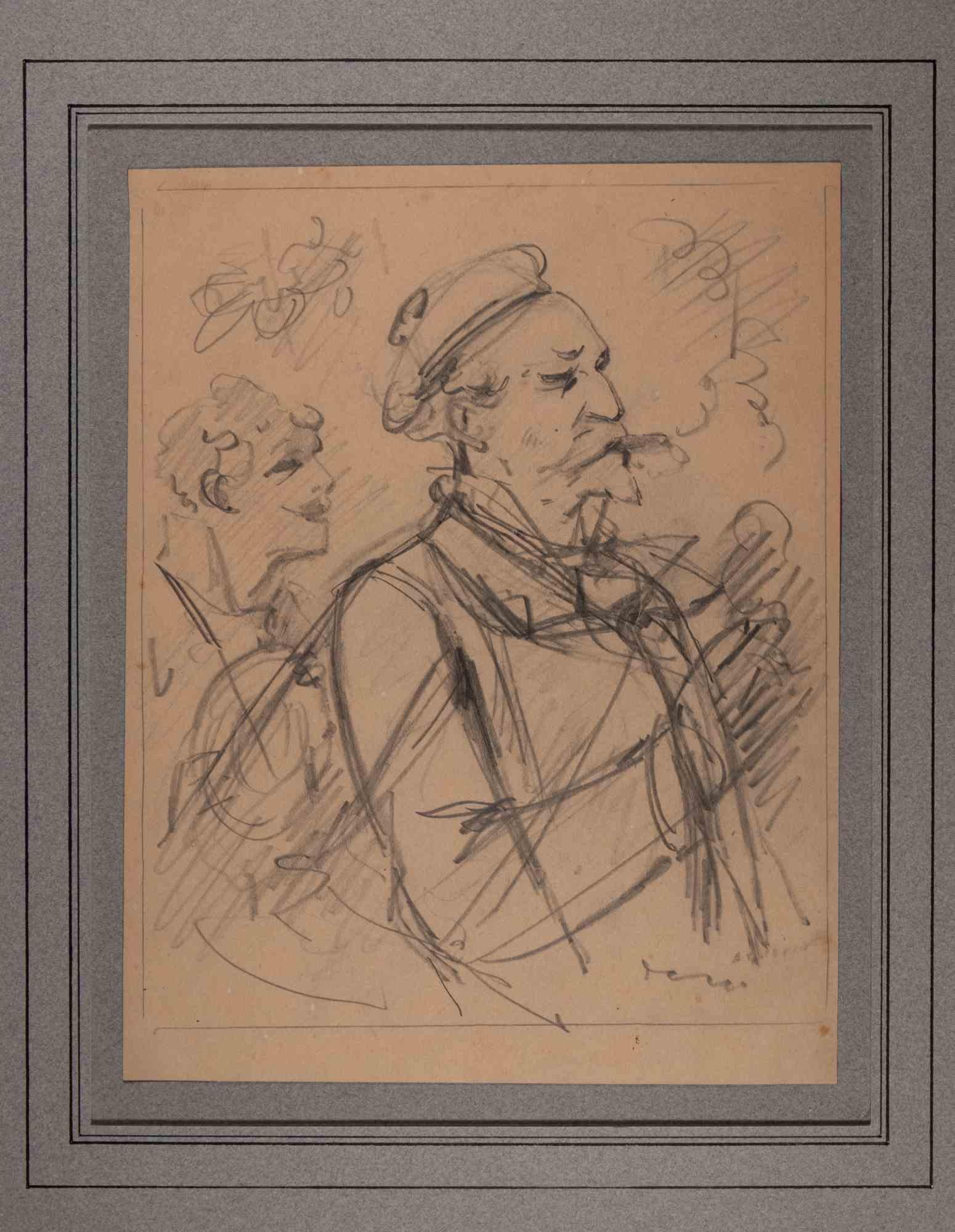 Alfred Grevin Figurative Art - Self-Portrait - Original Drawing by Alfred Grévin - Late 19th Century