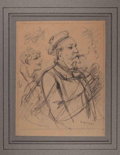 Self-Portrait - Originalzeichnung von Alfred Grvin - Ende des 19. Jahrhunderts
