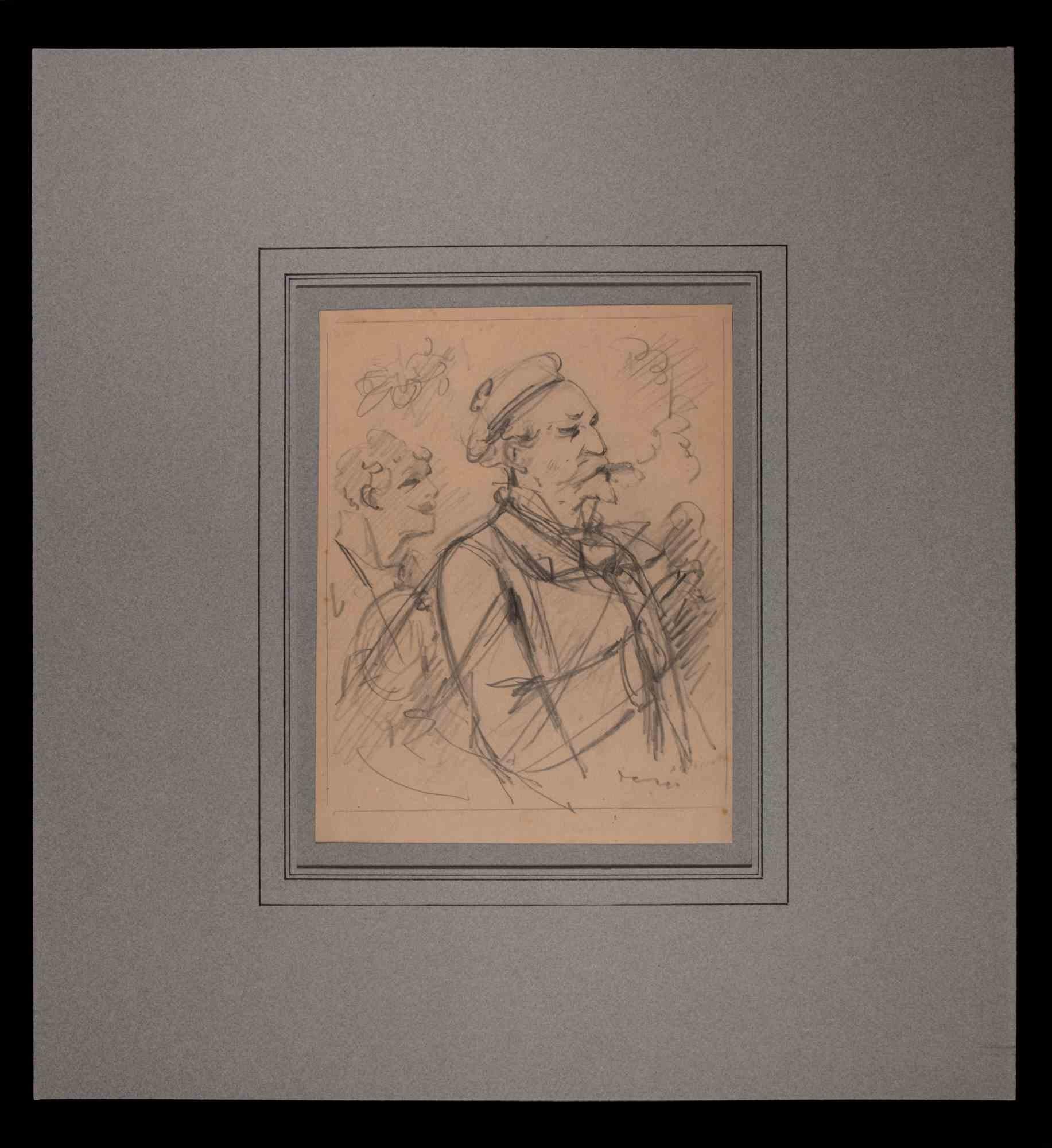 Self-Portrait - Original Drawing by Alfred Grévin - Late 19th Century - Art by Alfred Grevin