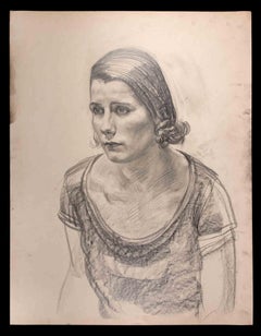 Portrait de femme - dessin original - milieu du 20e siècle