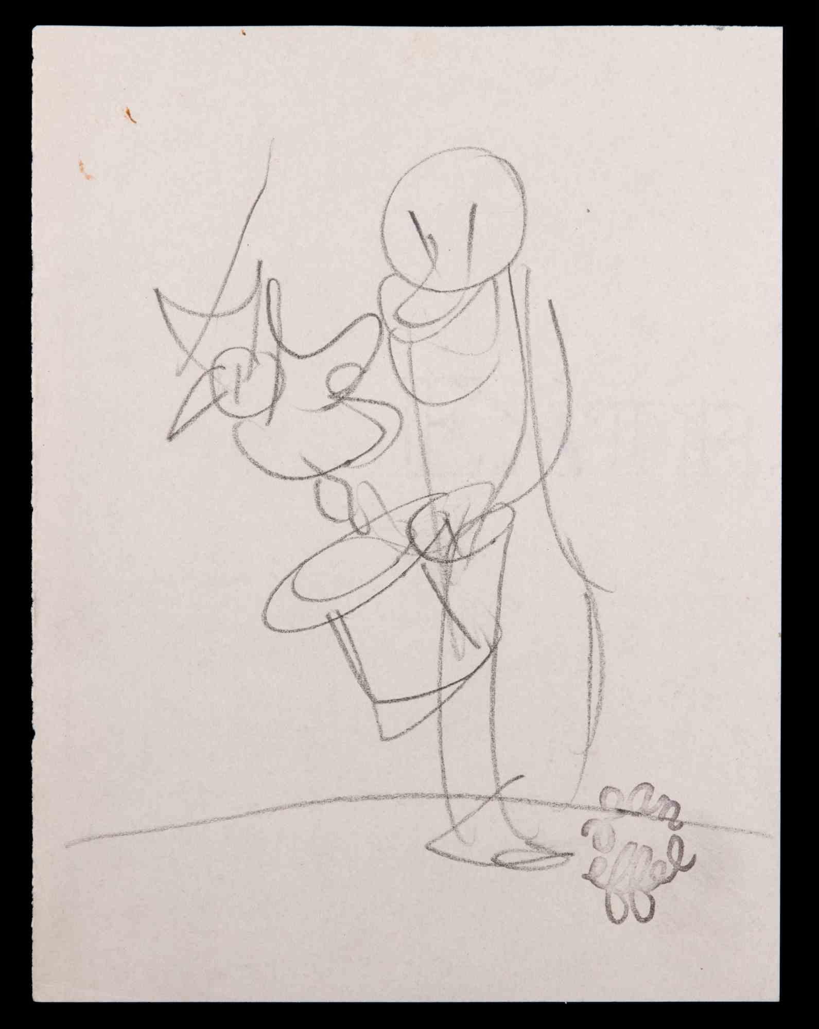 The Magician is an original drawing pencil on paper realized by Jean Effel (1908-1982) in the mid-20th Century. Stamp signed on the lower right.

The Person is depicted through a harmonious style.

Good conditions.