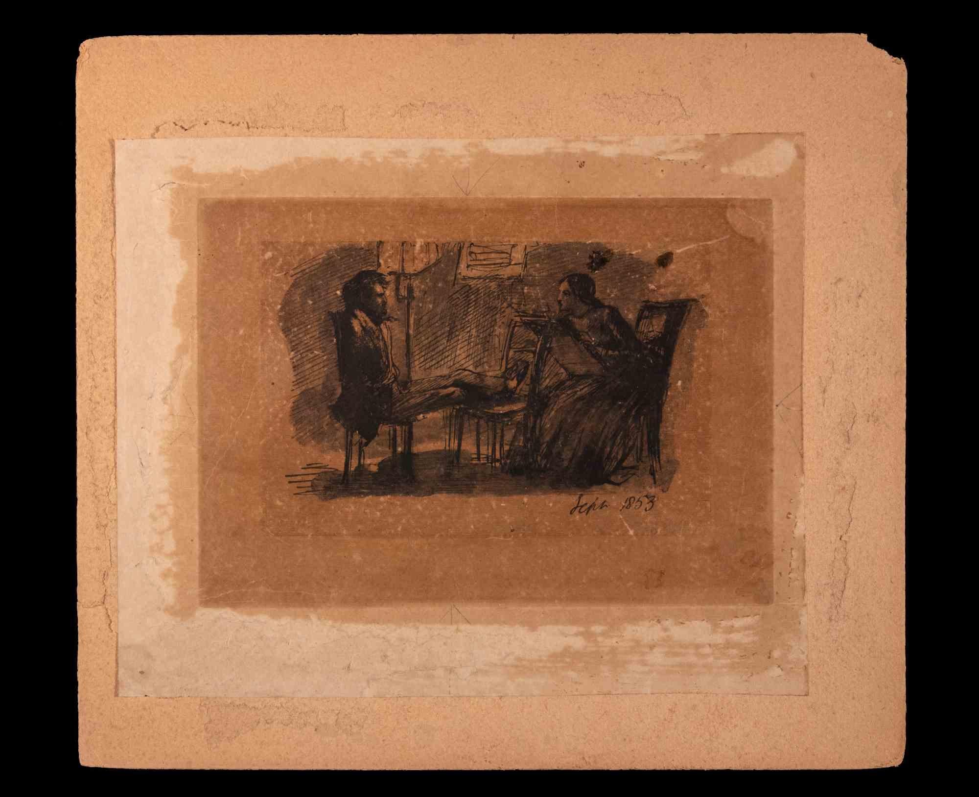 Figurative Art di Unknown - Il ritratto  - Disegno originale - 1853