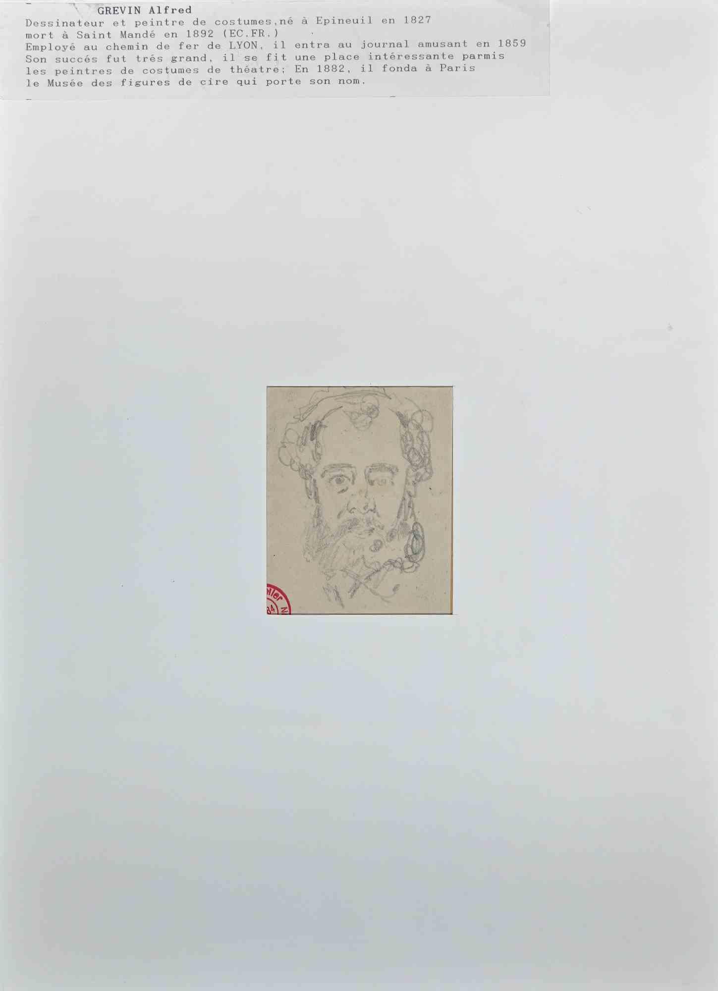 Porträt - Originalzeichnung von Alfred Grévin - Ende des 19. – Art von Alfred Grevin