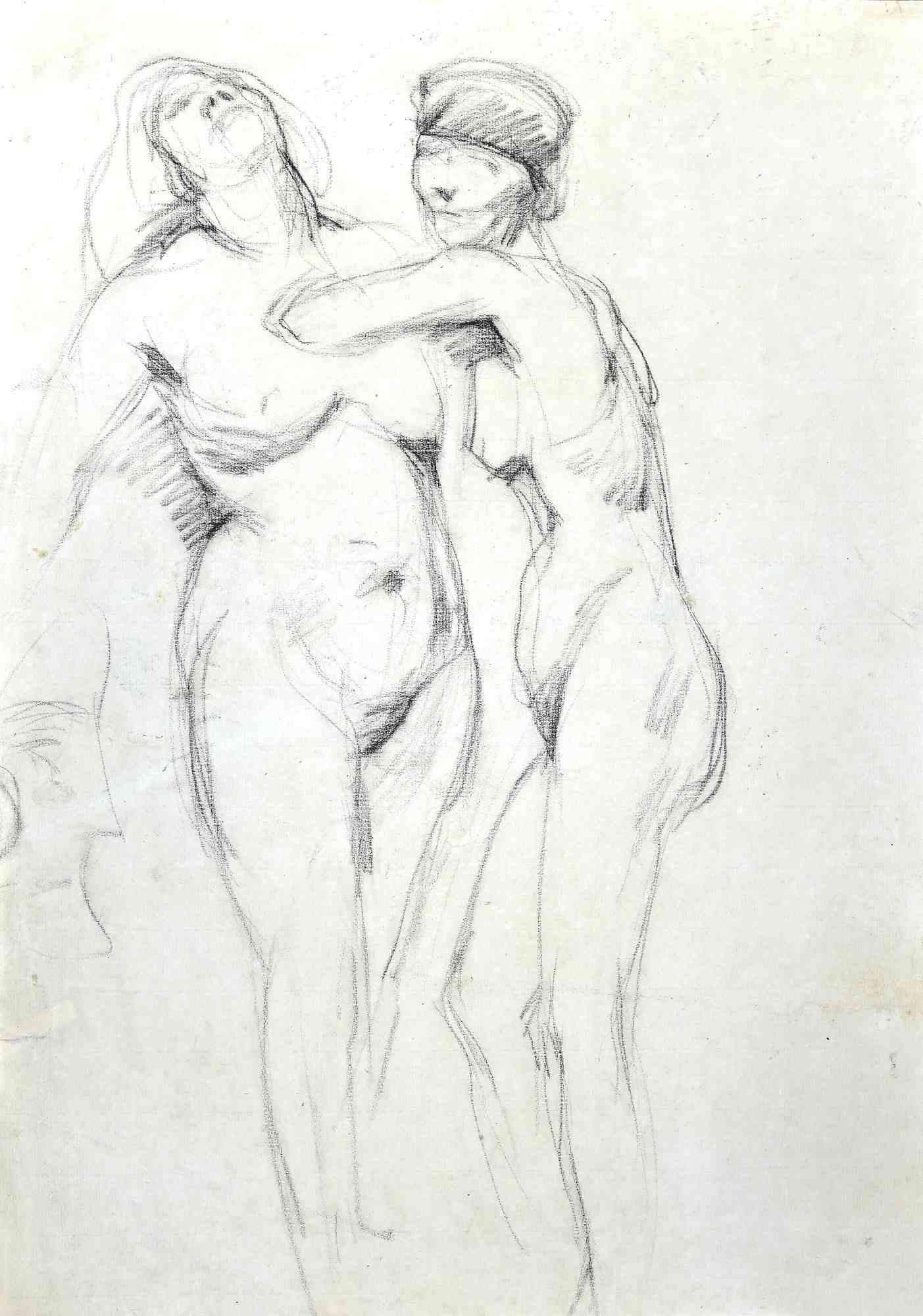 Unknown Figurative Art - Pair of Nudes - Drawing in Pencil - Early 20th Century