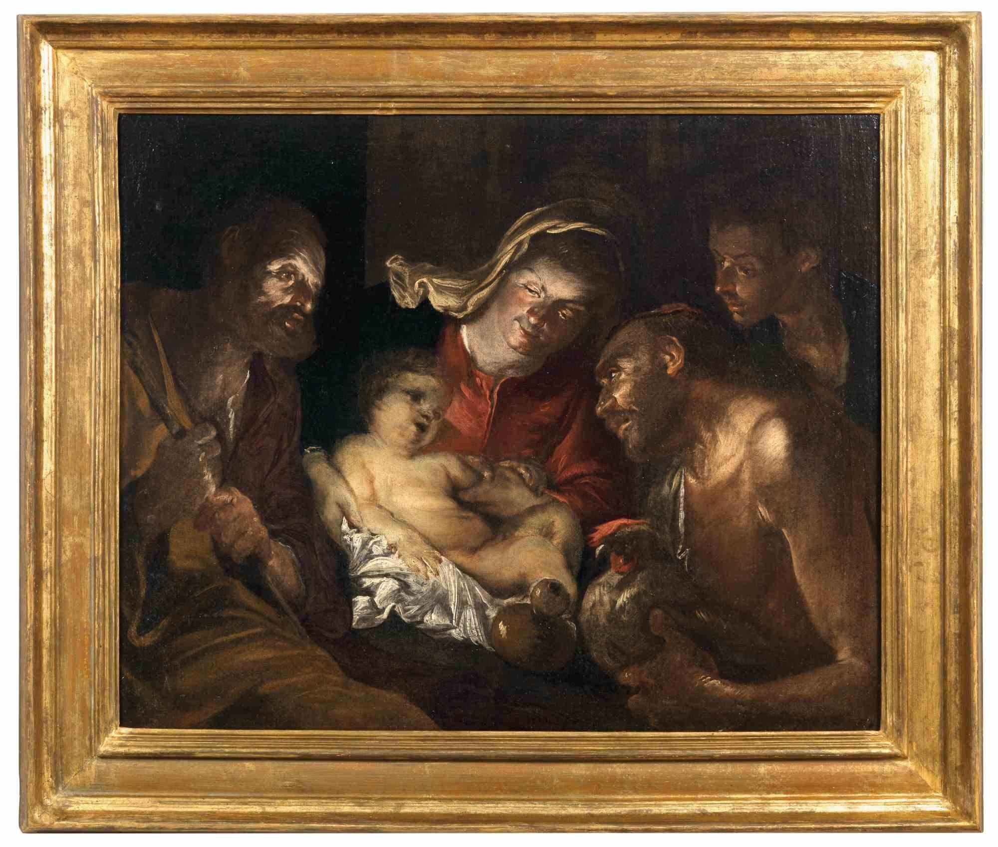 The Adoration is an original modern artwork realized by Giuseppe Assereto (died in Genoa in 1650) in the first half of the 17th Century. 

Original Oil Painting on Canvas.

A 19th Century style gilded wood frame is included. 

The Autograph of the