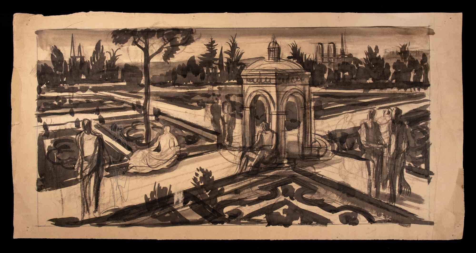 Temple in the Garden – Zeichnung – Anfang des 20. Jahrhunderts