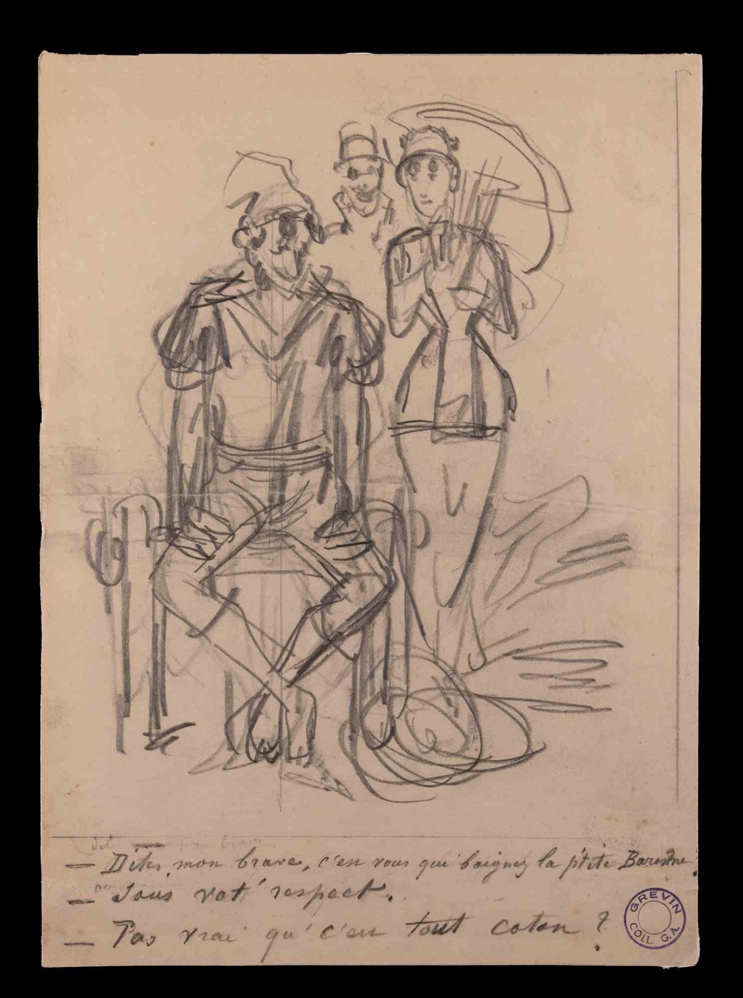 Portrait Alfred Grevin - Le Gentleman et la femme avec l'abat-jour - par Alfred Grvin-Late 19 Century