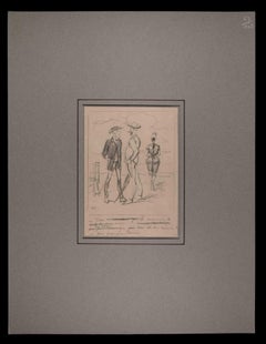 The Swimmers on the Beach- Original Drawing by Alfred Grévin - Late 19th century