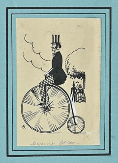 Fahrrad – Originalzeichnung von Bernard Bcan – frühes 20. Jahrhundert