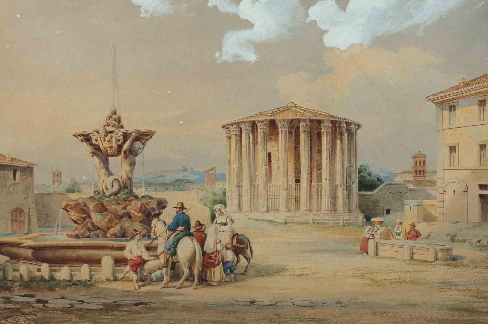 Temple of Vesta – Zeichnung von Roberto Gigli – 1880er Jahre