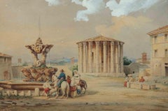 Antique  Temple of Vesta - Drawing by Roberto Gigli - 1880s 
