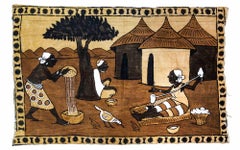 African Tapestry - Composition in Cotton Blanket - Mid-20th Cent.