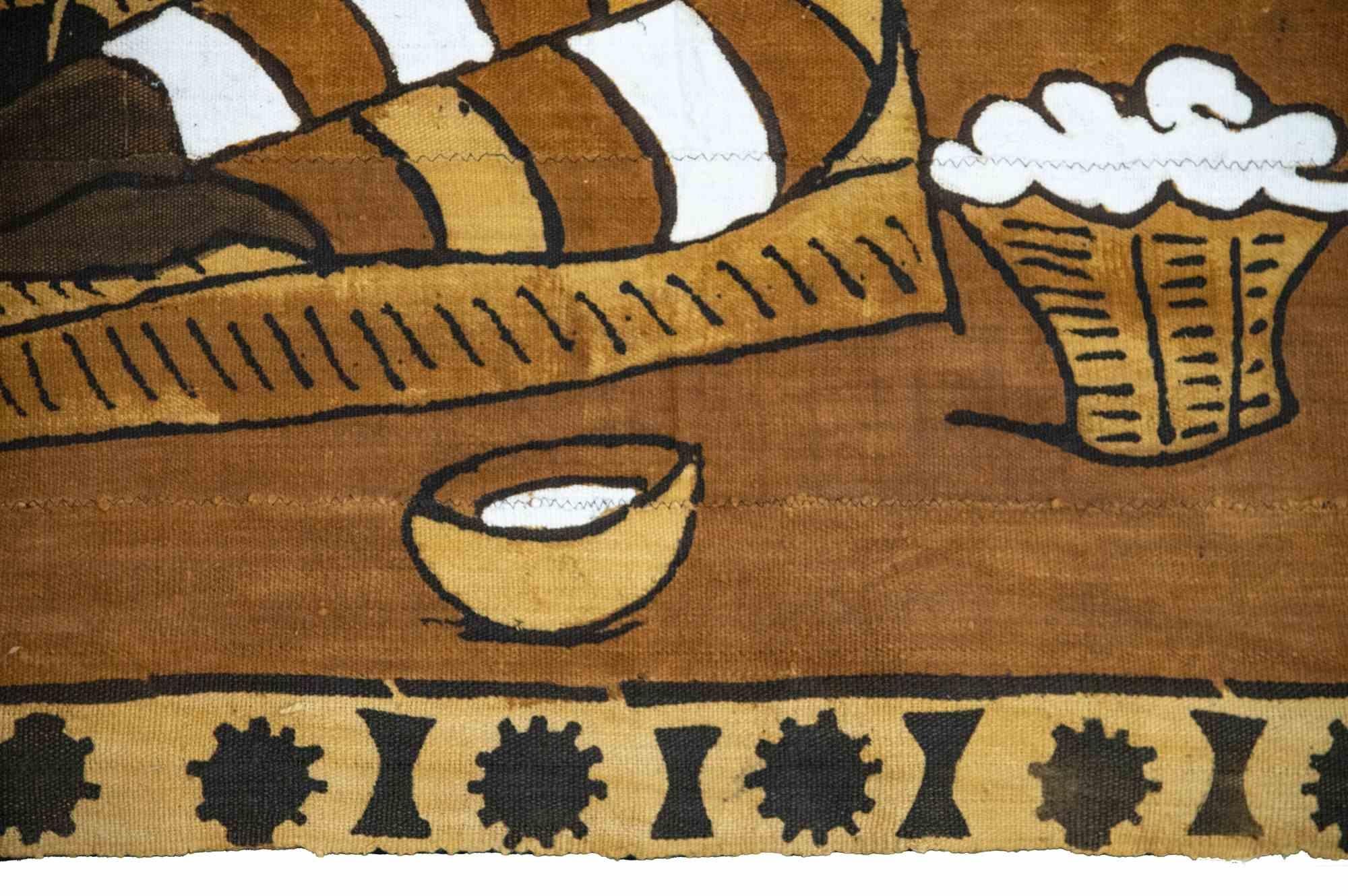 African Tapestry - Composition in Cotton Blanket - Mid-20th Cent. - Art by Unknown