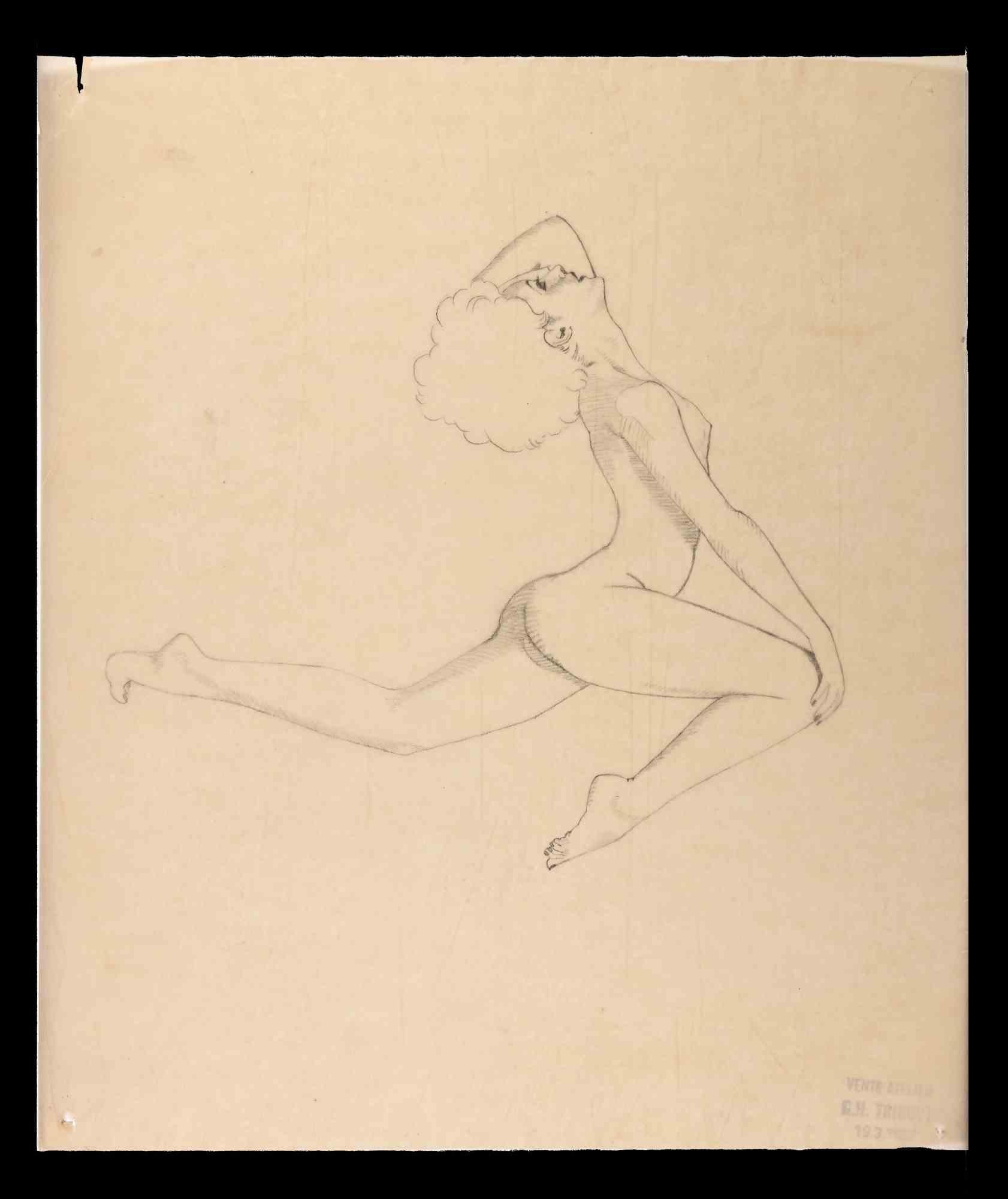 Georges-Henri Tribout Figurative Art - The Dancing Girl - Original Drawing by George-Henri Tribout - 1940