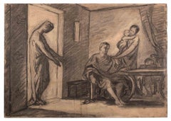 The Visit - Original Drawing by Joseph Mezzara - Mid-19th Century
