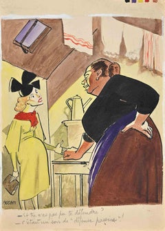 The Conversation of Two Women - Original Drawing by Bernard Bécan - 1920s