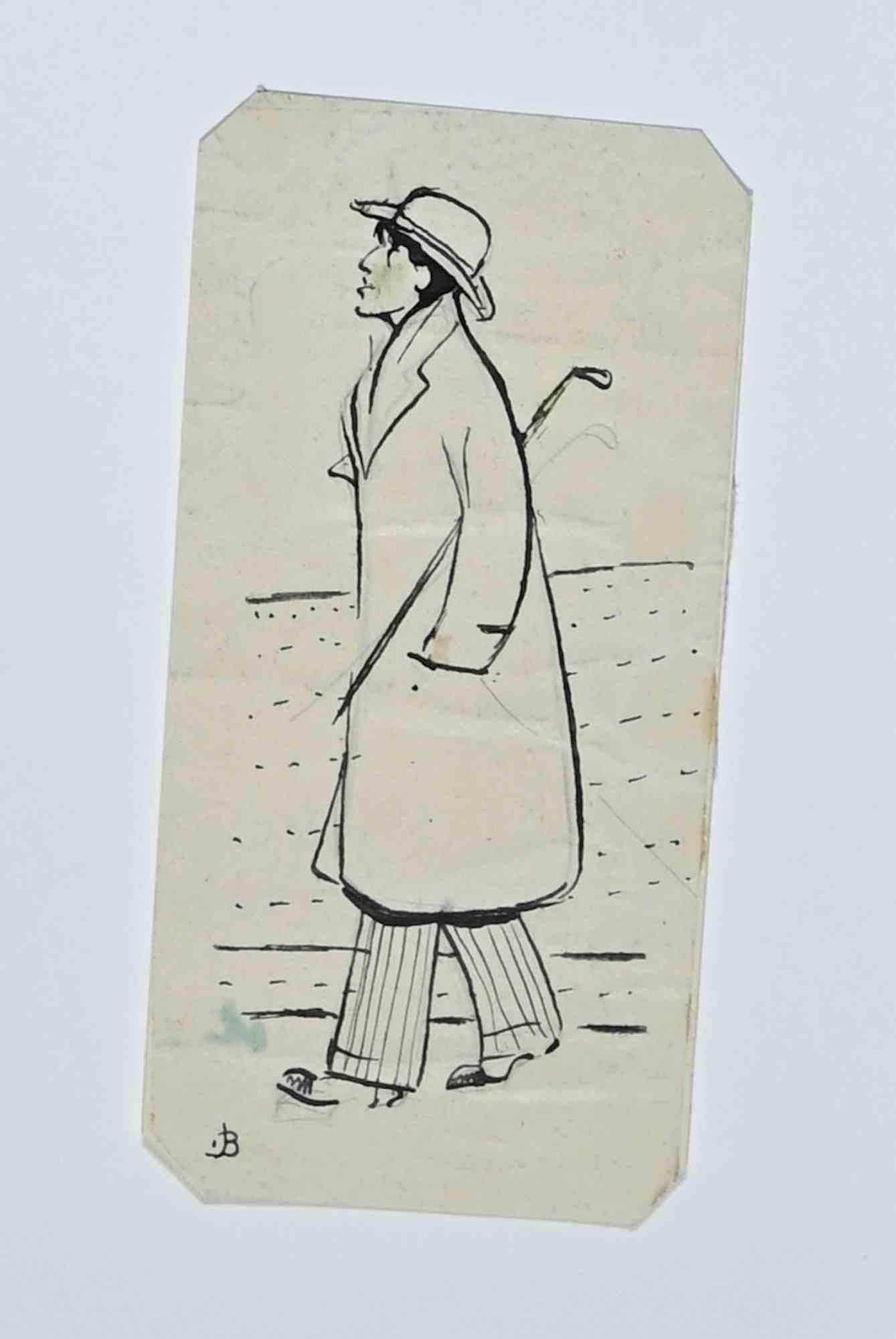 Oscar Wilde – Zeichnung mit Bleistift von Bernard Bcan – Mitte des 20. Jahrhunderts