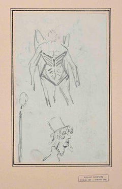 Der Zauberer und der Zauberer  - Original-Bleistiftzeichnung von A. Grevin - Ende des 19. Jahrhunderts