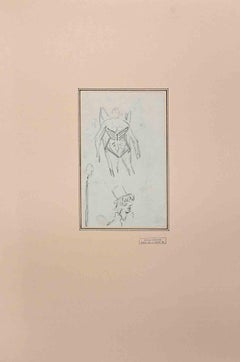 The Magician and Fairy  - Original Pencil Drawing by A. Grevin - Late 19 Century