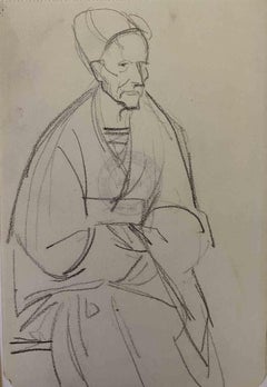 Le vieil homme - dessin original au crayon par Bernard Bcan - 1913