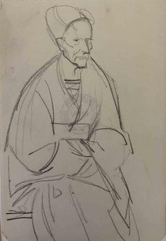 Antique The Old Man - Original Pencil Drawing by Bernard Bécan - 1913