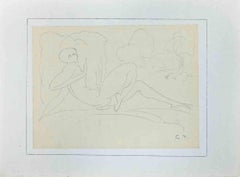 Reclined Nude - Original Pencil Drawing by George-Henri Tribout - 1950s