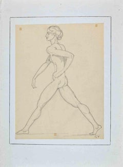 Standing  Nude  - Original Pencil Drawing by George-Henri Tribout - 1950s