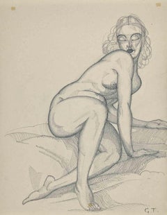 Nudo reclinato  - Disegno originale a matita di Georges-Henri Tribout - anni '50