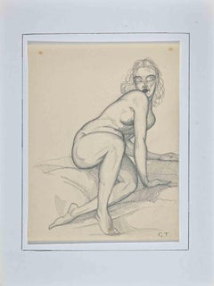 Reclined Nude  - Original Pencil Drawing by George-Henri Tribout - 1950s