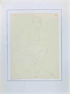 Nude Man - Original Pencil Drawing by George-Henri Tribout - 1950s