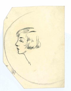 The Profile of Woman - Original Drawing by Micheline Resco - Mid 20th Century