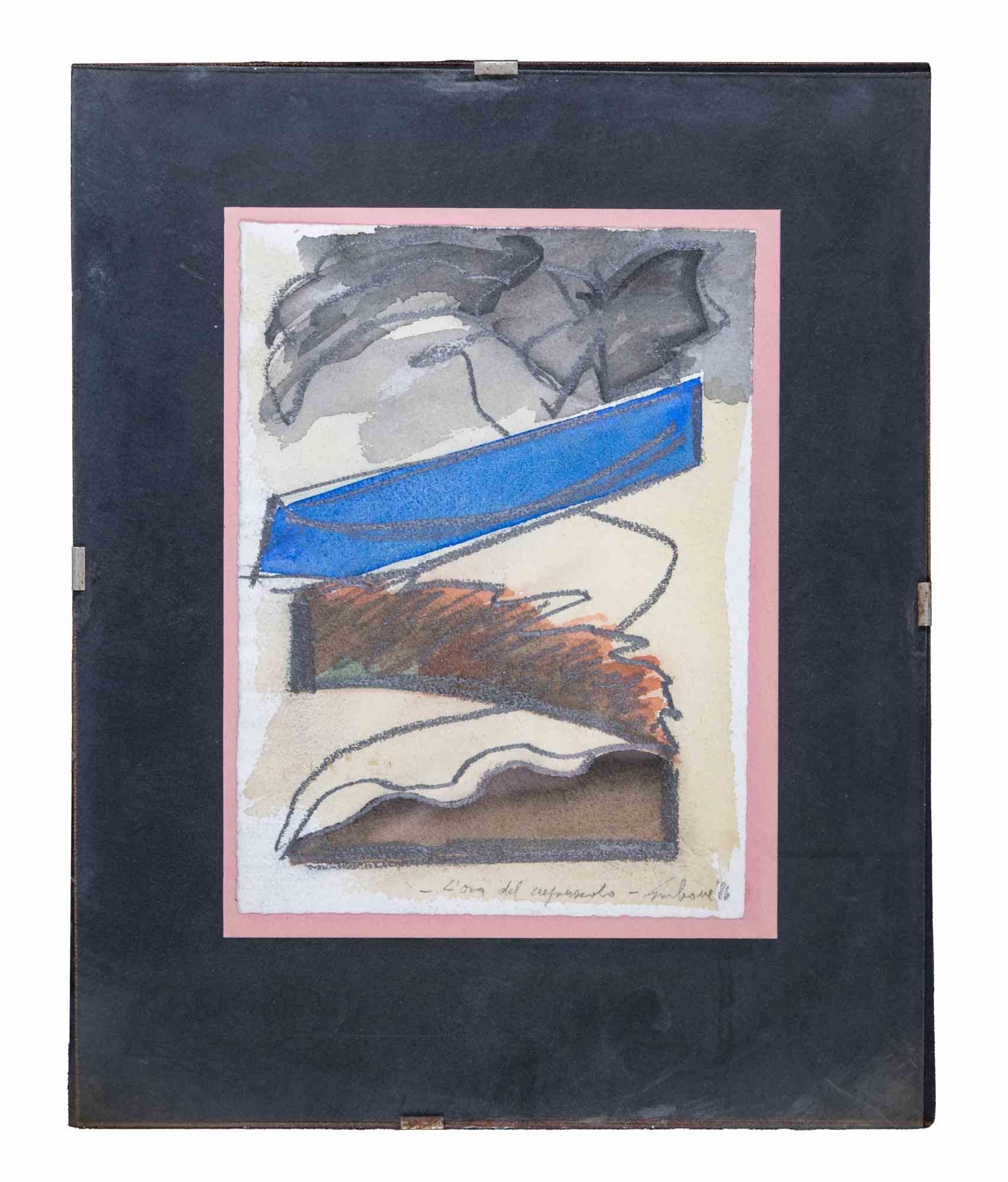 La hora del crepúsculo es un original  obra de arte contemporáneo realizada en 1986 por Mario Surbone.

Técnica mixta coloreada (acuarela y carchoal) sobre papel.

Firmado a mano por el artista en la parte inferior  margen.

Título y fecha en el