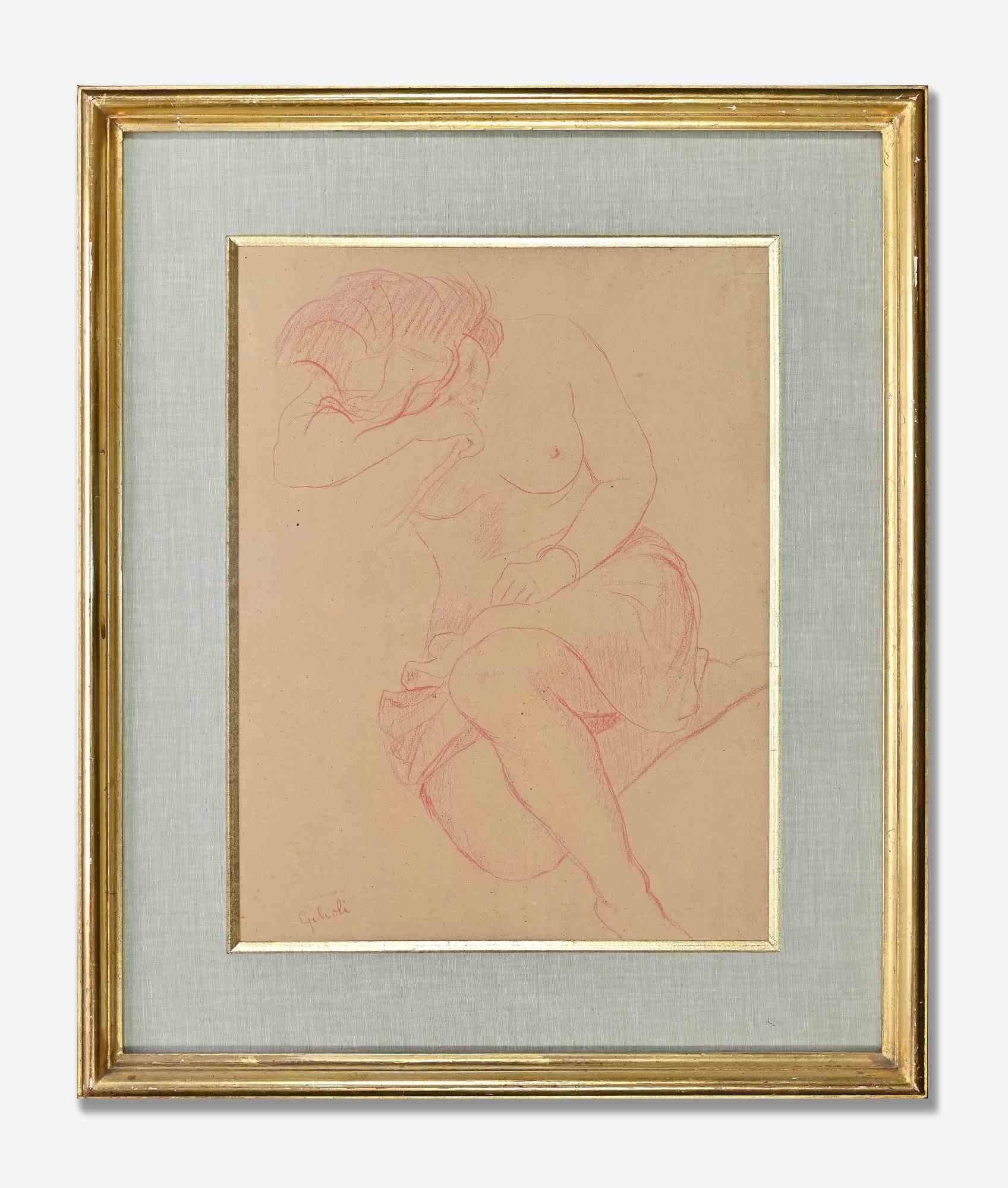 Émile Gilioli Figurative Art – Akt einer Frau – Zeichnung von Emile Gilioli – Mitte des 20. Jahrhunderts