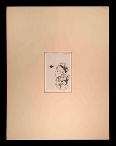 Head of Woma and Three Sketches of Portraits- Drawing by E. Detaille - 1895