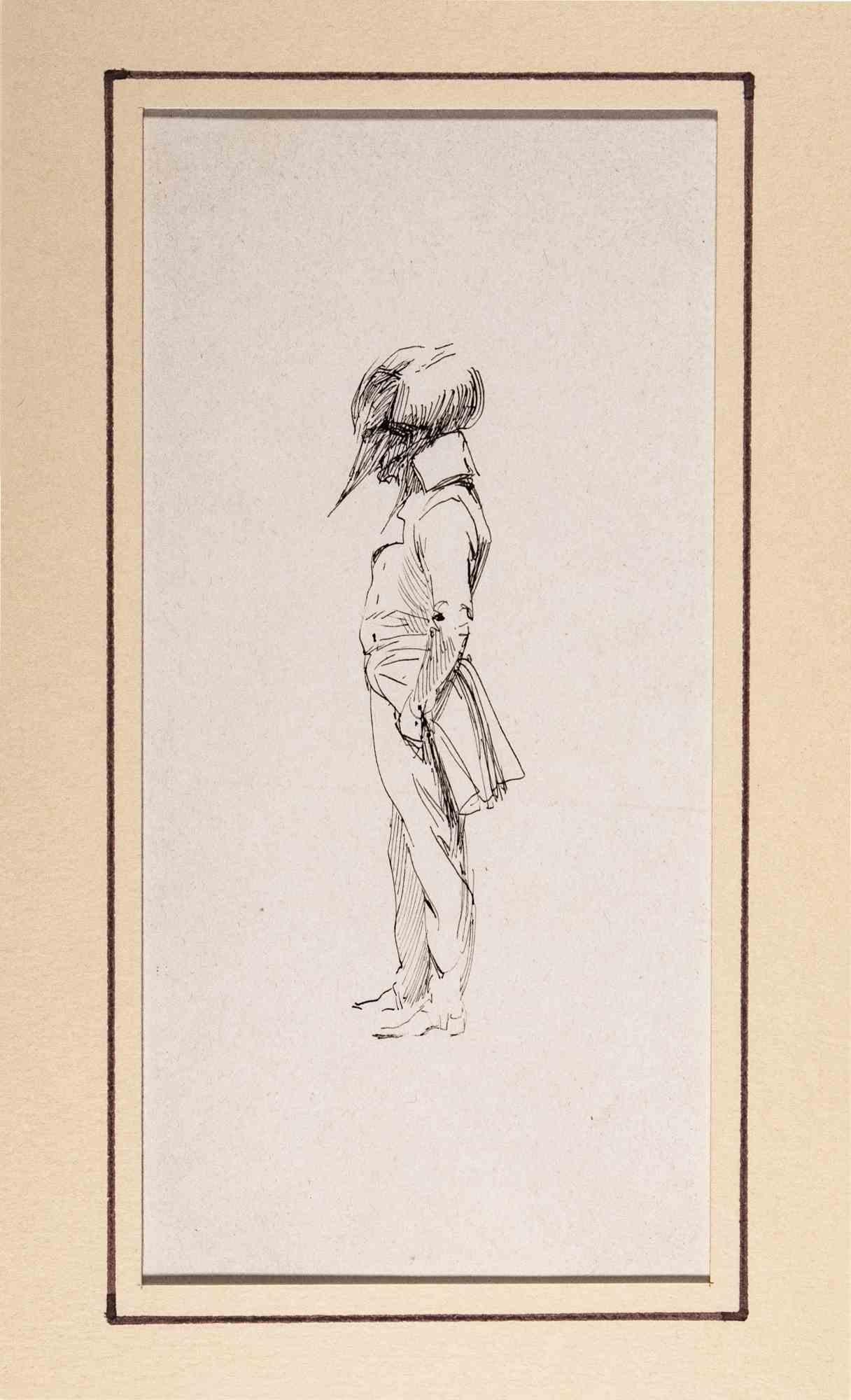 Portrait of a Man - Original ink Drawing by Edouard Detaille - 19th Century