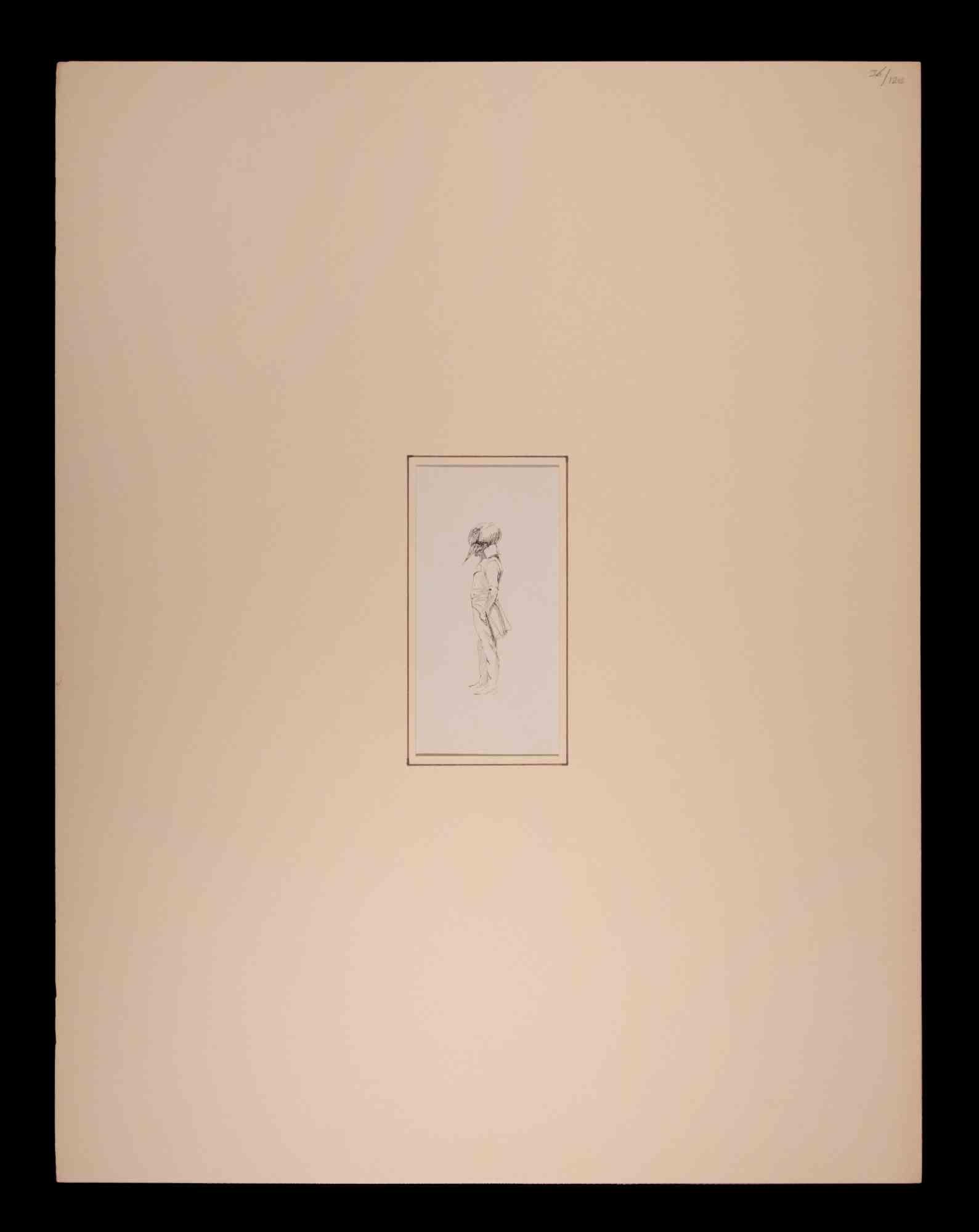 Retrato de hombre - Dibujo original en tinta de Edouard Detaille - Siglo XIX en venta 1